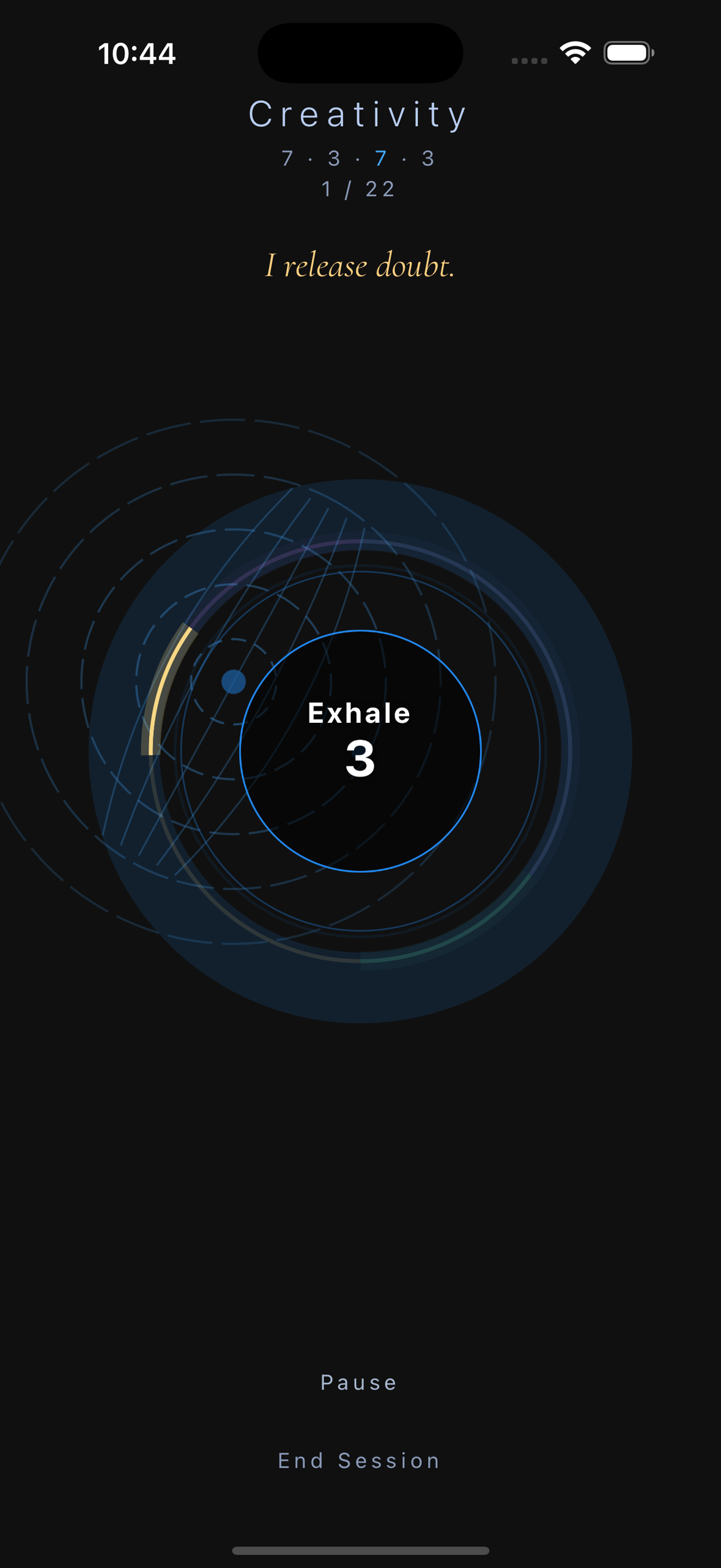 Creativity mid-session — 7·3·7·3, exhaling